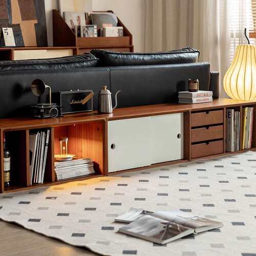 北欧实木书柜家用落地多功能电视柜客厅靠墙中古隔断收纳柜储物柜 - 图3