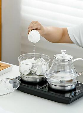 汉唐全自动底部上水电热烧水壶双进水双加热嵌入式茶台一体快煮壶