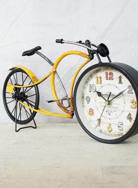 手工金属摩托车时钟模型复古做旧摆设卧室床头家居装饰品工艺品特