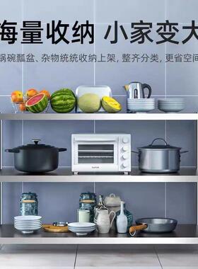 不锈钢三层厨房置物架落地多层储物货架微波炉烤箱多功能收纳层架