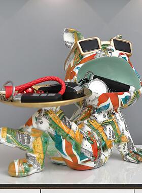 个性印花法569S斗犬托盘桌面摆件主题酒吧纹摆设圣节万装饰水转工