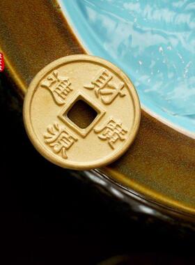 陶瓷聚宝盆金蟾吐水流水摆件循环水风水轮生财桌面招财聚财办公室