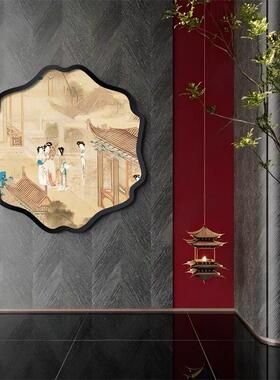 新中国风装饰画入口大厅不对称圆挂画室茶室售楼处立体装饰壁画