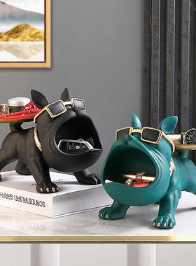 入户门口放钥匙收纳摆件客厅轻奢鞋柜玄关托盘斗牛犬搬家装饰礼品