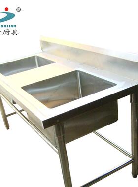 不锈钢水槽洗菜池双眼商用食堂洗碗池厨房双槽洗菜盆工作台