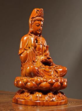 花梨木雕观音菩萨佛像摆件实木观世音家居客厅公司摆设红木工艺品