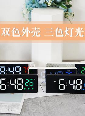 新款创意镜面钟多功能静音LED电子钟学生用儿童小闹钟台钟0715
