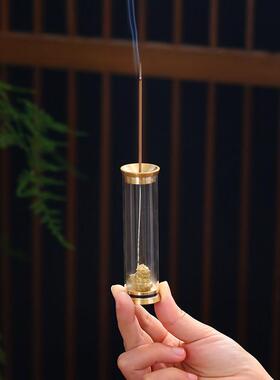 防风倒流香铜香炉小号观赏把玩空心香管香薰炉家用室内创意香插