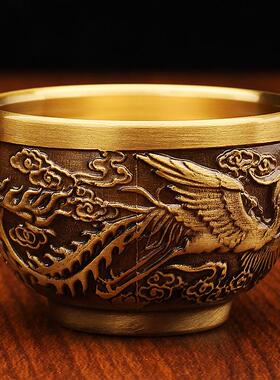 黄铜杯龙凤铜茶杯酒杯金属工艺品办公室喝茶创意铜器酒盅铜茶杯