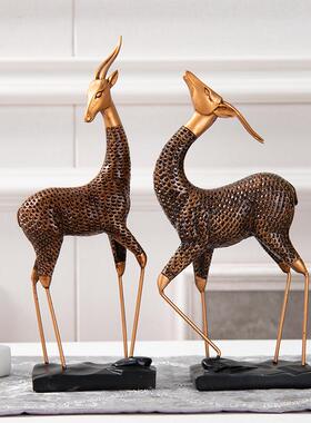 欧式情酒侣鹿摆件电视柜柜玄关酒BKD2948店送会样版间装饰品新房