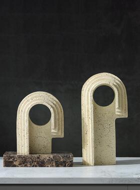 侘寂做旧复古则树脂仿洞石无关几不何规门洞摆件样板间客厅玄装饰
