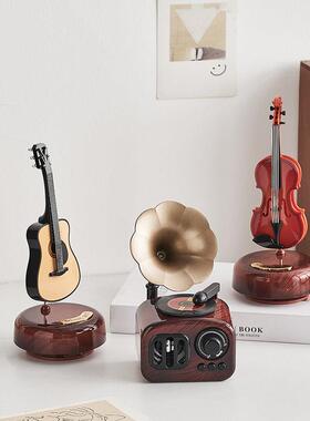 美式覆古留声机摆件怀旧老物件小八音盒书柜桌面音乐盒家居装饰品