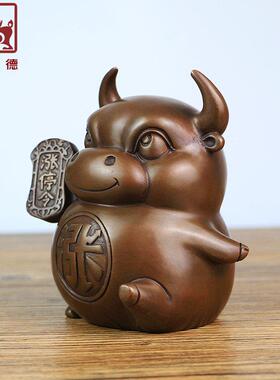铜聚德 纯紫铜涨停旺市办公室桌面牛气冲天生肖卡通牛炒股吉祥物