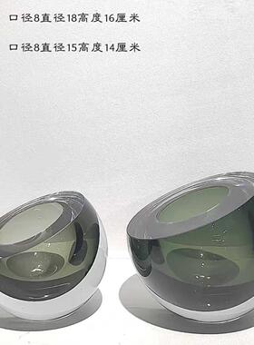 轻奢样板间现代斜口厚重半圆玻璃花瓶家居餐厅桌面插花装饰摆件