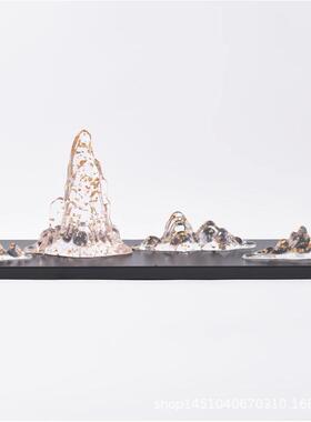 新中式透明树脂假山雕塑家居客厅茶室托盘组合摆件样板间装饰品