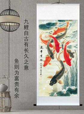 新中式玄关水墨画国画山水画字画装饰卷轴挂画名画张大千荷花礼品