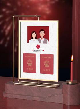 觅物文创 原创双面可旋转金属相框A4摆台结婚登记照价目表广告牌
