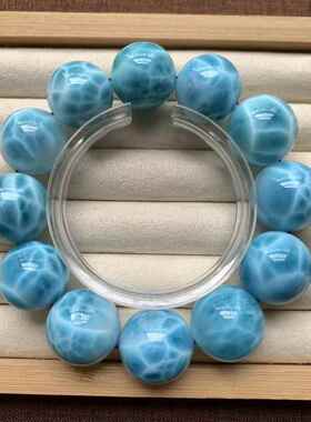 天然多米尼加海纹石手链大颗粒男女款单圈拉利玛圆珠手串规格19.8