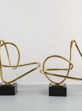 现代简约侘寂风大理石金属缠绕摆件玄关客厅酒店电视柜软装装饰品