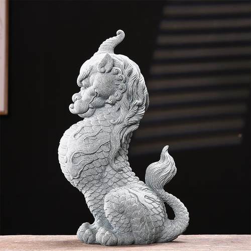 客中式国潮TM688351青砂石龙生九缸子嘲风摆件创意厅假山鱼族水造 - 图2