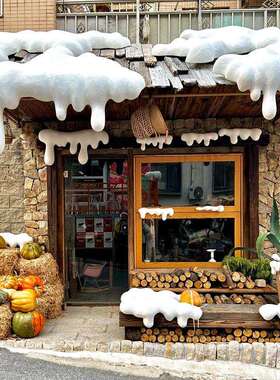 圣诞节门头白色冰挂雪坠店面屋檐外墙装饰冬季布置道具