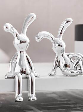 Nordic modern electroplated long-eared rabbit ornament, exud