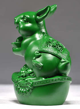 绿色木兔摆件生肖木头兔工艺品家居实木质雕刻桌面装饰品客厅摆设