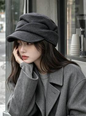 今年流行的女士2026新款帽子秋冬季保暖帽子女文艺复古大檐毛呢韩