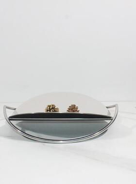 现代轻奢金属皮质几何托盘果盘摆件餐厅客厅茶几餐桌桌面装饰品