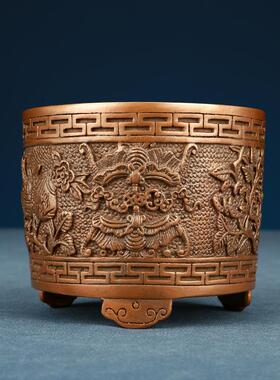 紫铜留福笔筒摆件办公室家居工艺品文房用品