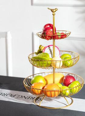 北欧现代客厅创意铁艺果盘家用三层水果盘多层干 干果盘收纳篮糖