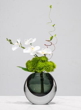 现代简约样品屋展示中心洽谈桌彷真花艺米兰琉璃花瓶花束客厅桌面