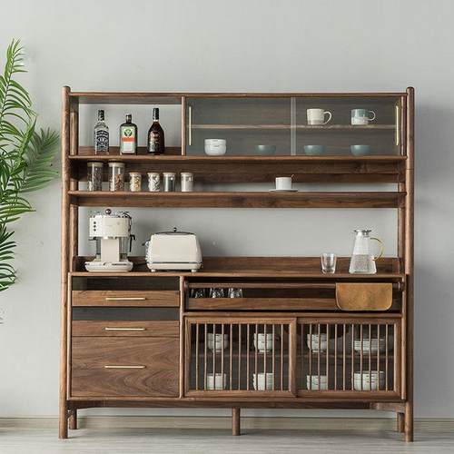 日式黑胡木餐边柜组柜玻璃组合柜现代简中式合约复古茶水CBG-0033 - 图1