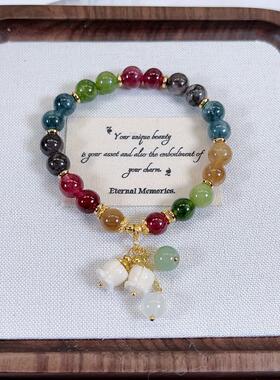 ins手链小众兰花吊坠水晶手链