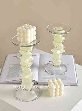 绝美中古烛台重工琉璃金棕肌理冰块复古高级艺术氛围感摆件蜡烛托