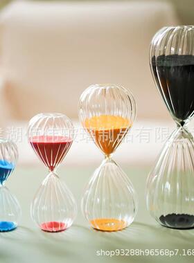 竖条纹玻璃沙漏创意特色礼物家居办公室装饰摆件计时器小礼品