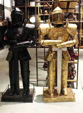 复古铁艺盔甲人摆件武士铠甲骑士模型酒吧家居装饰品勇士模型