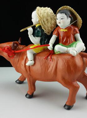 景德镇陶瓷器丰收在望童子黄牛艺术摆件家居客厅装饰品工艺品中式