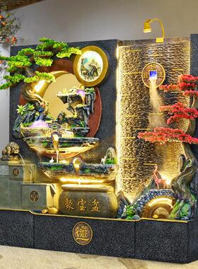 大型水幕墙瀑布流水墙屏风办公室内玄关背景墙景观假山循环水摆件