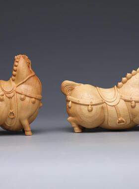 墨西哥黄杨木雕唐马工艺品摆件客厅马到成功酒柜玄关装饰开业礼品