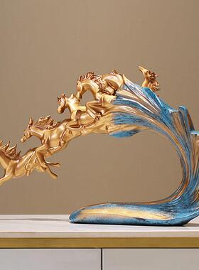 新中式玄关马摆件客厅招财办公室书房酒柜装饰工艺礼品摆饰开 业