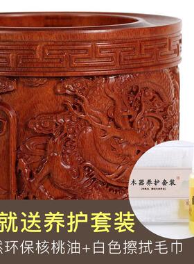 木头手工艺品 原木摆件 实木雕刻龙红酸枝木制黑檀木质红木笔筒