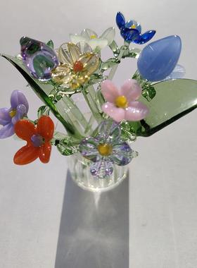 新款手工琉花束公小摆件客厅桌璃面装饰品送办室车载摆设创意礼物