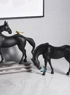 新中式禅意树脂马装饰品创意客厅酒店样品房软装饰品摆件艺术品