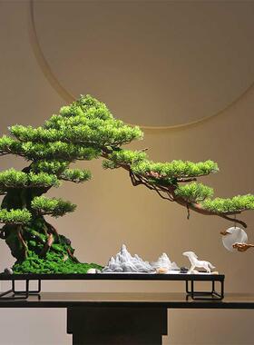 新中式仿真迎客松树客厅玄关入户盆景酒店软装饰办公室微景观摆件