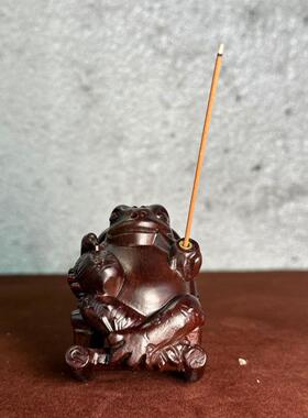 黑檀木雕蟾蜍金蟾仙人 福蛙大仙梦想成真 香插文玩家居室内摆件