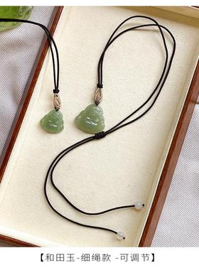 天然玉佛吊坠佛公弥勒佛手工编织玉坠项链女玉石吊坠生日礼物