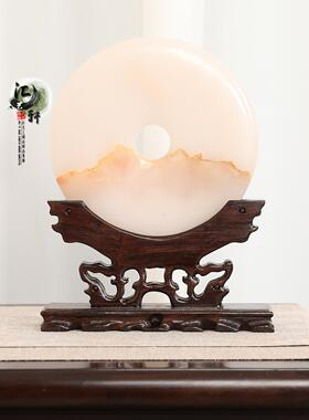 实木手工镂空平安扣摆件展示托架底座圆形支架茶饼铜镜银币收纳架