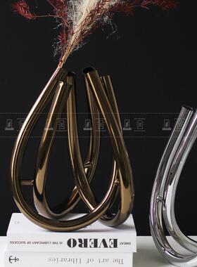 现代金属创意U型花器烛台摆件花瓶样板房售楼处书房客厅软装饰品