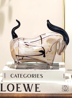 柏梵轻奢琉璃牛摆件客厅玄关电视柜装饰品办公室招财乔迁开业礼物